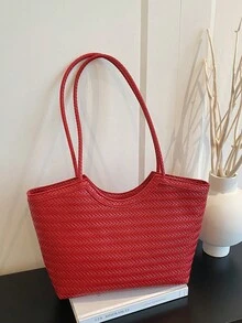 Bolso de mano de gran capacidad para mujer, nueva llegada de bolso de hombro minimalista para ir al trabajo - Rojo - Ver 5