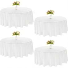 1 pieza Mantel redondo blanco de poliéster de 90"/120", resistente a las manchas y las arrugas, lavable, adecuado para bodas, fiestas y restaurantes - Multicolor - Ver 16