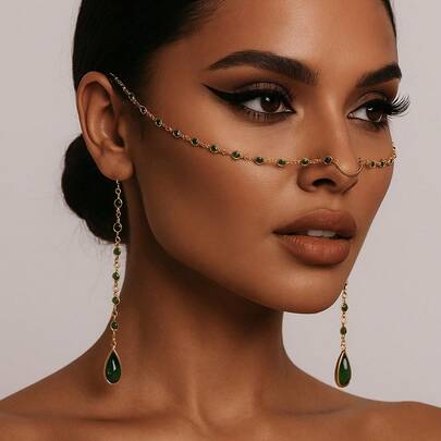 Dây chuyền vàng đeo mặt kiểu Bohemian, trang sức lễ hội Coachella, phụ kiện lễ hội Burning Man, dây đeo mũi cô dâu phong cách Boho, mặt nạ phù thủy, trang sức nàng tiên bóng tối.