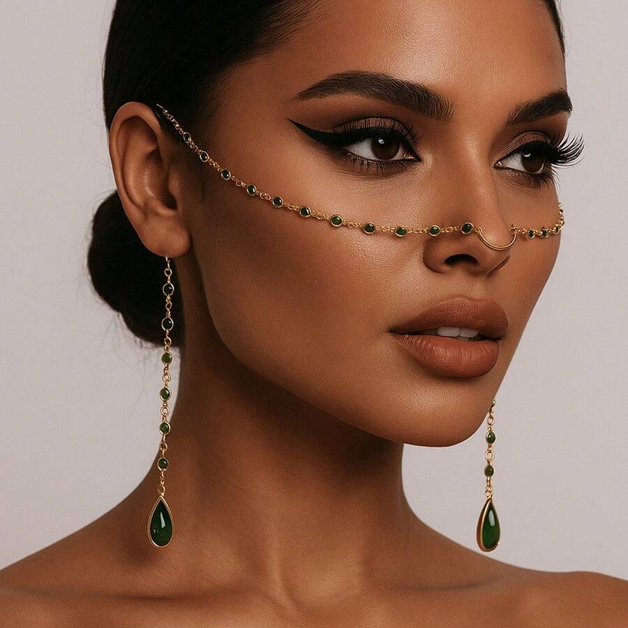 Dây chuyền vàng đeo mặt kiểu Bohemian, trang sức lễ hội Coachella, phụ kiện lễ hội Burning Man, dây đeo mũi cô dâu phong cách Boho, mặt nạ phù thủy, trang sức nàng tiên bóng tối. - Vàng - Xem 1