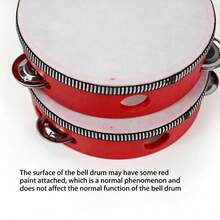 1pc Red Adult Hand-Held Wooden Rattle Drum, Single Row Metal Bells, 10-Inch Music Rattle Drum, Rhythm Percussion Instrument, Suitable For Parties, Games, KTV, Etc. Adult Hand-Held Rattle Drum (Drum Sticks Not Included), Single Row Metal Ringing Percussion Instrument, Clear Sound, Durable Material - Multicolor - View 7