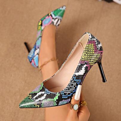 2026 New Colorful Graffiti High Heels, Sexy Pointed Toe Soft Leather Slip-On Pumps For Women