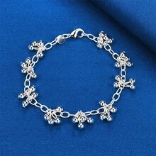 1PC Luxury 925 Sterling Silver Plated 8-Inch Exquisite Glossy Beaded Bracelet For Women, Wedding Party Accessories - Silver - View 3