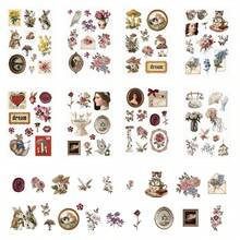 8pcs Retro Aesthetics Flowers Jungle Animals Puzzle Stickers Make Your Own Kawaii Rabbit Decals Scrapbook Supplies Scrapbooking - 8pcs - View 11