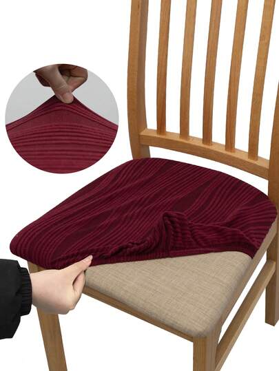 Bộ 4/6 vỏ đệm ghế Jacquard, vải Jacquard sọc cong dọc, có chun co giãn và có thể tháo rời, thích hợp cho phòng khách, khách sạn, địa điểm tổ chức tiệc, bảo vệ ghế.