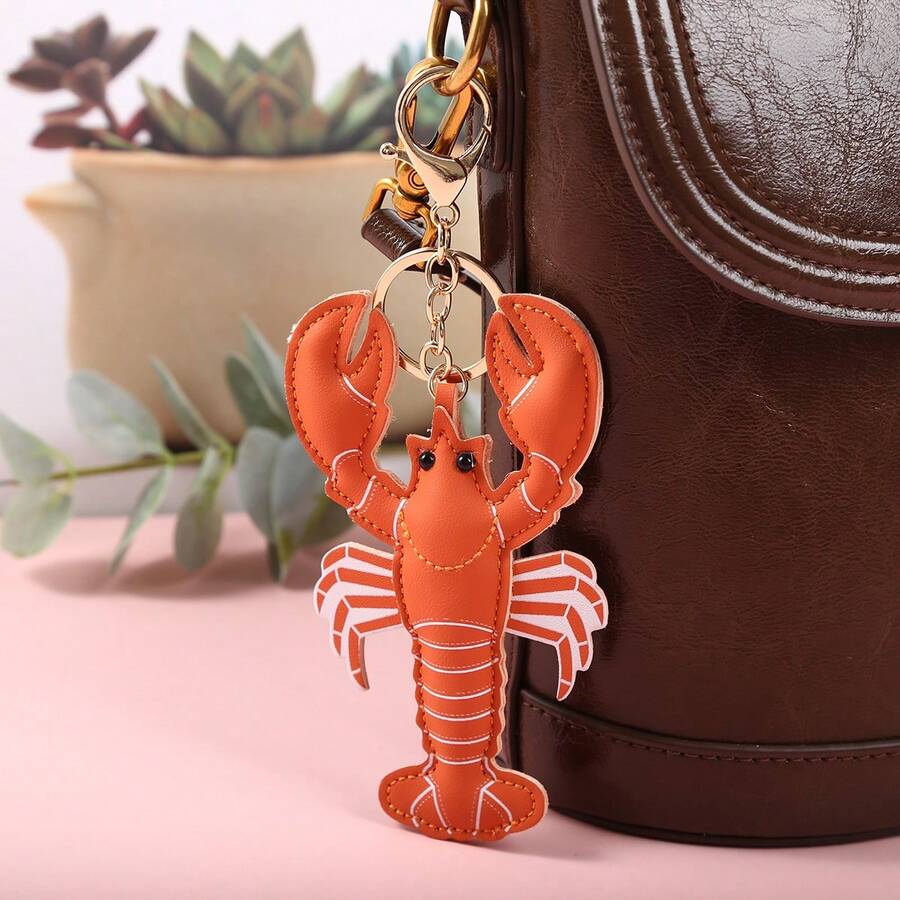 Móc khóa hình tôm hùm bằng da mô phỏng hoạt hình mùa hè, mặt dây chuyền hình tôm hùm cá tính vui nhộn và độc đáo. - Nhiều màu - Xem 1