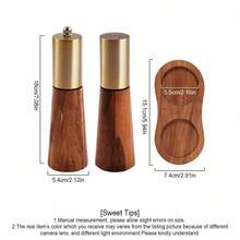 2件套盐和胡椒研磨器，带木底座，不锈钢手动盐和胡椒研磨器，带可调节陶瓷研磨器，适用于厨房、烧烤、野餐 - 彩色 - 查看 4