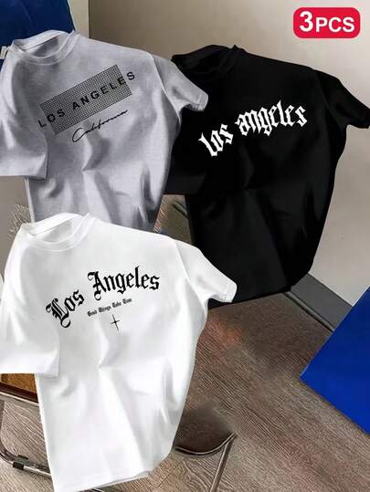 3pcs Tween Boys' Popular Graphic Print Round Neck Short Sleeve T-Shirts, Suitable For Daily Wear, School, Streetwear, Fashionable Summer Tops For Boys