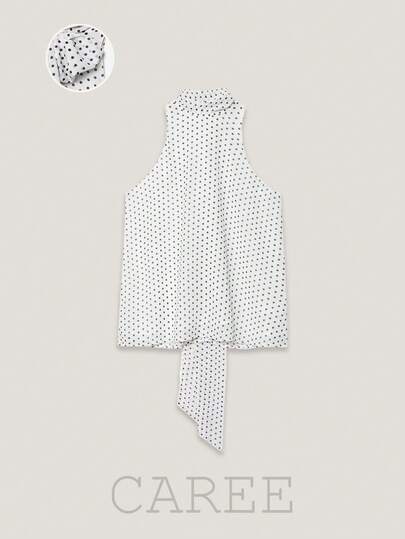 CAREE Women's Spring & Summer Vintage Polka Dot Tie Neck Halter Top