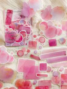 1 paquet de 40 pièces d'autocollants asymétriques vintage colorés à l'aquarelle, fournitures de décoration de scrapbooking en matériaux mixtes, fournitures scolaires - Fantaisie à l'aquarelle - Voir 6