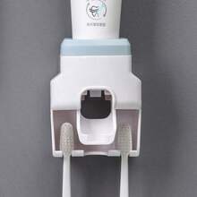 2-In-1 Automatic Toothpaste Dispenser And Wall-Mounted Toothbrush Holder - With 2 Toothbrush Slots, No-Drill Adhesive Bathroom Storage Rack Made Of Durable Plastic, Suitable For Countertop Or Wall Mounting, Hygienic Design, Easy To Clean, Modern Bathroom Accessory - Multicolor - View 13