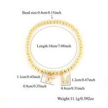 1pc New Initial Letter & Bow Pendant Gold Beaded Chain Bracelet For Women - Yellow Gold - View 2