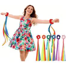Tongkat Pita Pelangi, Tongkat Tari Elastis untuk Kelas Musik, Hadiah Alat Peraga Tari Ritme Genggam untuk Natal & Hari Valentine, Gelang Tari Genggam Aneka Warna, Pita Senam & Tari - A - View 3