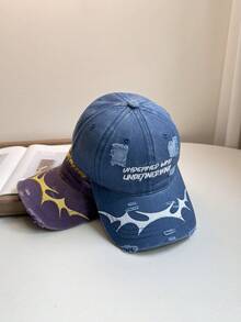 1顶男女通用做旧棒球帽，字母刺绣，水洗帽檐，加宽帽檐，柔软帽冠，休闲百搭，春夏款 - 多色 - 查看 10