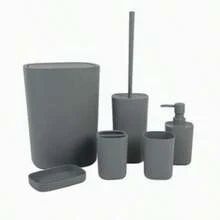 6pcs Mint Green Bathroom Accessories Set, Including Soap Dispenser, Toothbrush Holder, Tumbler, Soap Dish, Toilet Brush Holder And Trash Can, Modern Minimalist Bathroom Storage Set, PP Material, Shatterproof, Easy To Clean, Suitable For Home, Apartment, Dorm, Hotel, Spa, Matching All Bathroom Decor, Ideal Housewarming Gift, Essential Mint Green Bathroom Essentials, Compact Space-Saving Countertop Storage Design - Multicolor - View 4