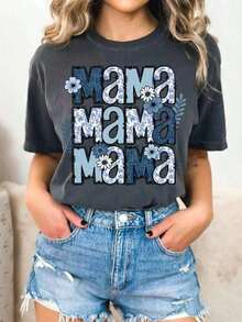 Mama Shirt , Blue Mom Shirt , Mother's Day Tee Shirt, Mother's Day T-Shirt, Mother's Day T-Shirt, 100% Cotton Women Oversized T-Shirts, Women Printed - 後退 - 查看 6
