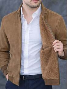 Men Faux Fur Coats - Camel - View 3
