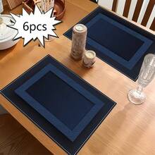 1pc/2pcs/4pcs/6pcs/8pcs/300pcs Set, 30*45cm Luxury Navy Blue Edged Placemats, Made Of 100% Polyester, Non-Slip Heat-Resistant Easy To Clean, Hand Wash, Machine Wash Or Dry Clean - Multicolor - View 14