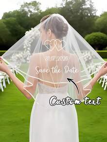 1pc Custom Wedding Veil, Custom Bridal Veil With Phrases, Personalized Wedding Veil With Phrases, Personalized Embroidery For Bridal's Accessories, Personalized Embroidery Wedding Veil, Wedding Gift, Bachelorette Party Gift, Gift For Her, Colorful For Father's Day, For Graduation, For Weddings, For Housewarming - Multicolor - View 2