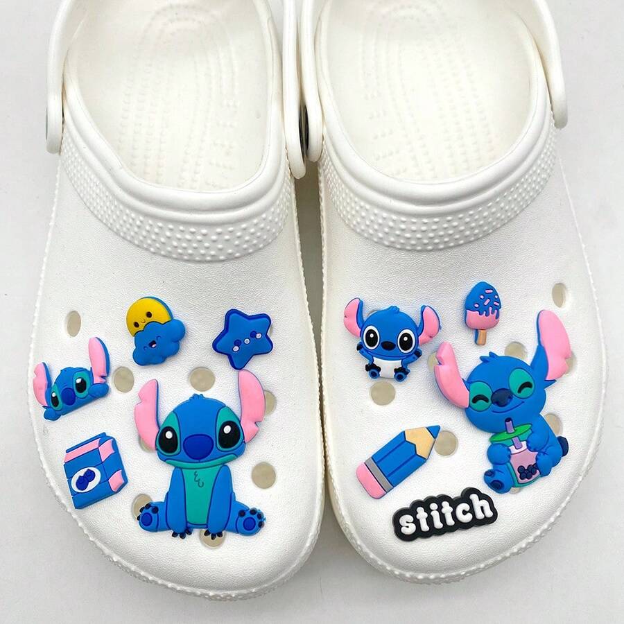 10 piezas Nuevos Encantos de Zapatos de Gelatina Suave Stitch, Lindos Accesorios de Zapatos de Zuecos de Dibujos Animados Botones Decorativos Ornamentos de Zapatos DIY - Flor de zapato de costura - Ver 1