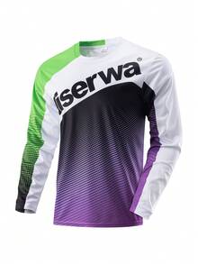 HISERWA Men's Motorcycle Riding Gear: Gradient Polka Dot Colorblock Long Sleeve T-Shirt, Quick-Dry Sporty Style - Black - View 13