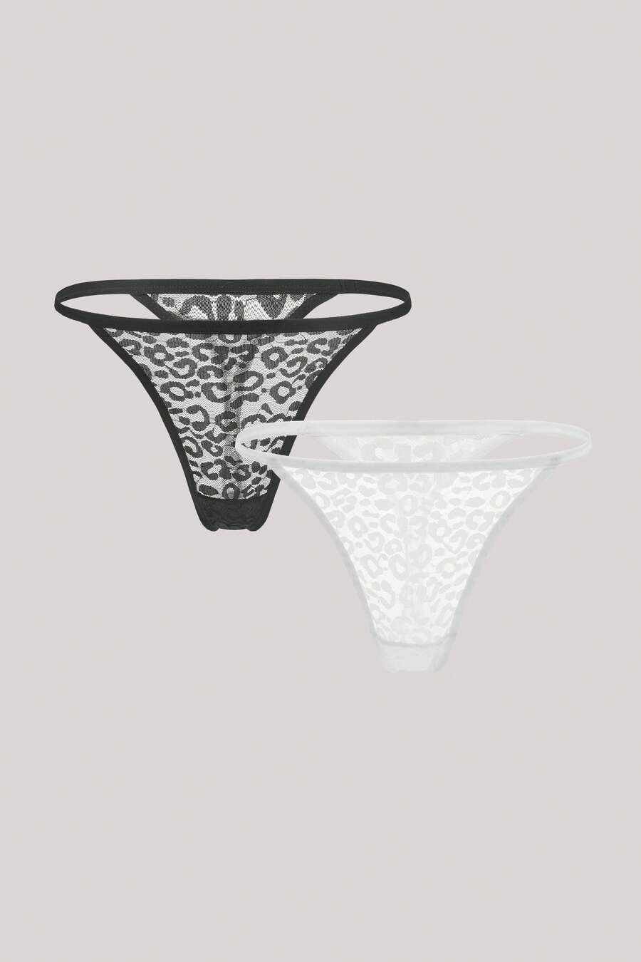 Bộ 2 chiếc quần lót bikini dây mảnh họa tiết da báo đen trắng, kiểu dáng gợi cảm, cạp thấp, không đường may, chất liệu ren, thoải mái và thoáng khí. - Đen và trắng - Xem 1