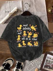Áo thun nữ kiểu dáng thường ngày in hình vịt vàng dễ thương, 100% cotton, màu đen mài, dáng ngắn, phù hợp mặc hàng ngày. Áo hoodie in hình vịt ngộ nghĩnh, mang tính châm biếm, chủ đề sức khỏe tâm thần với thông điệp truyền cảm hứng mùa hè. - màu đen - Xem 4