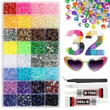 32 Colors Resin Jelly Crystal Rhinestone Set, Multicolor 3mm/4mm/5mm Flat Back Shiny Rhinestones For Rhinestone Art, Sparkling Decor, Rhinestone Decoration, Suitable For Handicraft Materials, Handmade, Book Decoration, DIY Crafts, Clothing, Cups, Shoes And Textiles - 32 Grids - View 6