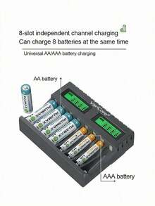 A LCD006 時尚 8 槽智慧電池充電器 - 4 顆 AA 與 4 顆 AAA NiMH/NiCd 電池充電孔、即時 LCD 電量顯示、多重安全保護（過充/過流）、輕巧便攜設計，適合旅行與日常使用 - 查看 5