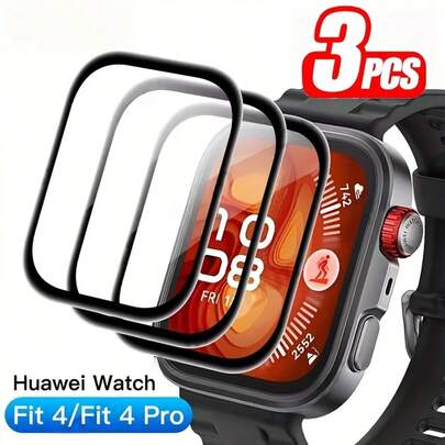 3片/套 防震3D曲面屏幕保护膜，兼容华为Watch Fit 4/4 Pro，3D曲面边缘软膜，Fit 4保护壳，屏幕保护膜