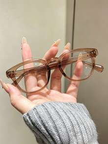 1 Pair Unisex Fashion Decorative Glasses, Suitable For Reading, Eye Protection And Daily Wear - Coffee Brown - View 2