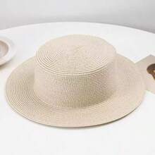 1 pieza Sombrero de paja de ala ancha ajustable de unicolor con borde enrollado, de moda para mujeres - Multicolor - Ver 10