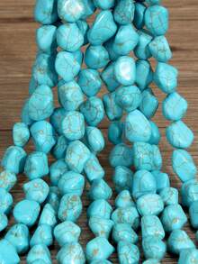 10*12mm/14*18mm 不對稱藍色綠松石大號獨特散珠，珠寶DIY手工用，適合製作華麗手鍊、項鍊、耳環，波希米亞風春夏海灘風格，可用於製作母親節禮物與畢業紀念品（天然石材可能有裂紋屬正常現象） - 彩色 - 查看 9