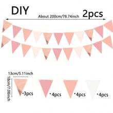 1支/2支装蓝色/粉色玫瑰金白色系列纸质三角旗，海洋风装饰，适用于生日、婚礼、周年纪念派对、天花板装饰，蓝色派对三角旗，蓝白三角旗，适合男孩、女孩、婴儿派对、航海主题、花园主题生日派对用品 - 彩色 - 查看 4