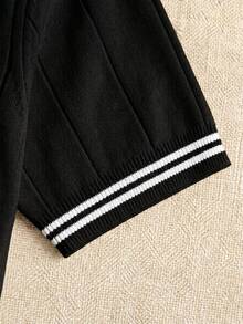 Men's Mock Neck Striped Trim Ribbed Knit Short Sleeve Top Casual Daily Wear - Black - View 6