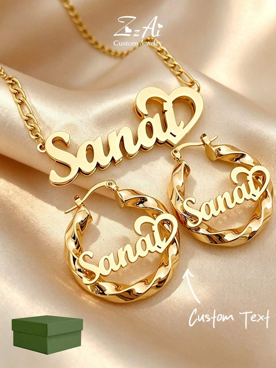 A Stylish And Personalized Custom-Made Double-Layer Nameplate Necklace Set, 5cm Earrings, 45+5cm Necklace, An Extravagant Custom Earring Set With Heart-Shaped Wings, The Necklace Is Made Of 18K Gold-Plated Stainless Steel, And Comes In An Exquisite High-End Gift Box. It Can Be Given As A Mother's Day And Valentine's Day Gift To Your Loved Ones. ,Travel Organizer - Style 5-gold - View 1