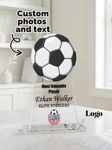 1 pièce Trophée acrylique personnalisé avec photo et texte "Joueur le plus précieux" de football - Trophée "Joueur le plus précieux" personnalisé avec logo d'équipe, nom et saison | Cadeau de reconnaissance sportive pour les joueurs et les équipes de football | Trophée thème football - Multicolore - Voir 3