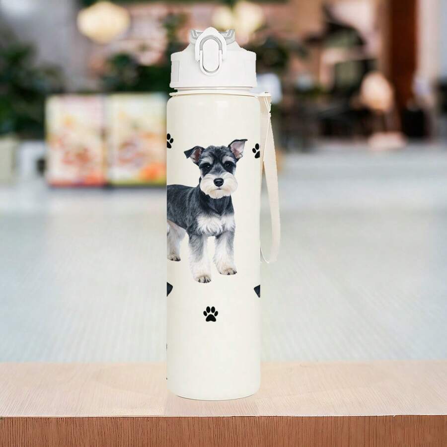 1件 750ml/26oz 3D列印雪拿里犬圖案運動水壺,附吸管,5色可選,便攜手柄,輕巧,開學首日適用 - 彩色 - 查看 1