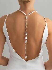 1pc Elegant Baroque Pearl Y-Shaped Backless Necklace, Exquisite Beaded Necklace, Suitable For Women To Wear At Weddings, Parties And Formal Occasions - White - View 8