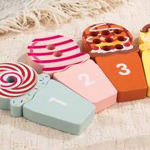 Children's Wooden Digital Cognitive Toys, Wooden Ice Cream Building Blocks Puzzle Early Education Intellectual Game - 玫紅色 - 查看 5