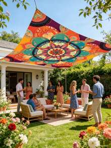 1 Floral Awning, Outdoor Thickened Waterproof Awning, Colorful Floral Awning, Gradient Mandala Floral Green Bohemian Pattern, Suitable For Gardens, Terraces, Beaches, Etc. (Includes Ropes, Frame Not Included), Camping Equipment - Multiple Styles - View 8