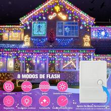 Luces de Cascada, Cuerda de luces Navideña 8 Modos, Luces IP65 Impermeable led para Exterior y Interior, para Bodas, Decoraciones Navideñas, Fiestas, Familias (10M 360LED/Multicolor) - Blanco frío - Ver 12
