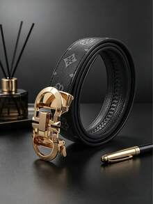 1pc Men's Belt Geometric Pattern Alloy Automatic Buckle Belt, Multiple Colors Available, 120cm Length Can Be Freely Cut, Suitable For Daily Wear And Outfit Matching, Best Gift For Boyfriend And Father - Multicolor - View 5