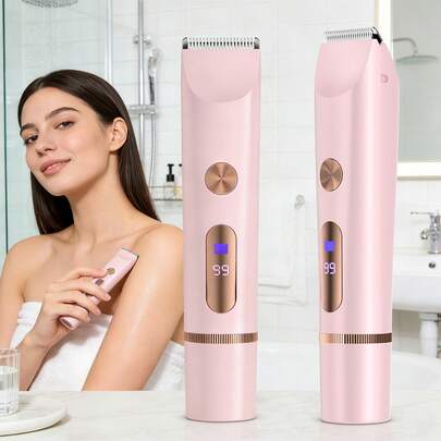 Multifunctional LCD Digital Electric Shaver, Rechargeable Dual-Head Hair Trimmer For Men & Women, IPX7 Waterproof Body Hair Remover, Type-C Charging, Precision Stainless Steel Blades, Painless Portable Grooming Tool For Underarms, Bikini And Legs