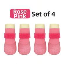 4 pièces/set Bottes de pluie antidérapantes et imperméables pour chien de compagnie, boucle réglable, chaussettes souples et respirantes pour chien, convient aux petits/moyens chiens - Rose bonbon - Voir 8