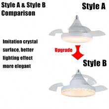 3-Speed Remote Controlled Retractable Ceiling Fan With LED Light, Invisible Crystal Acrylic Fan, Silent, For Dining Room, Bedroom, Living Room - White - View 9