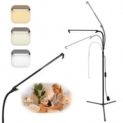 Lámpara Lupita Lámpara de pie LED con trípode para extensiones de pestañas. Lámpara vertical apta para oficina, con brillo regulable. También funciona como lámpara para pestañas, tatuajes, lectura cuidando los ojos, ideal para dormitorios y como luz de maquillaje. (Negro)