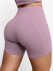 2pcs Women's High Waist Sports Shorts With Side Pockets, Suitable For Yoga, Fitness, Running In Summer - Multicolor - View 4