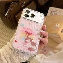 Kavenfort Transparent Glitter Phone Case, Compatible With Iphone 17 Pro, Also Fits 16, 15, 13, 14, 17. Pink Cartoon Cat, Shiny Soft Case, Cute, Girly, Creative, Geometric, Cartoon Style, Adorable, Fresh, Niche, Ins Style - Clear - View 5