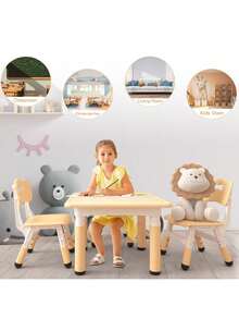 Juego de mesa y 4 sillas infantiles ajustables – Patas antideslizantes – Superficie para dibujar y fácil de limpiar – Incluye almacenamiento – Ideal para leer, dibujar, jugar y comer en hogar - / - Ver 2